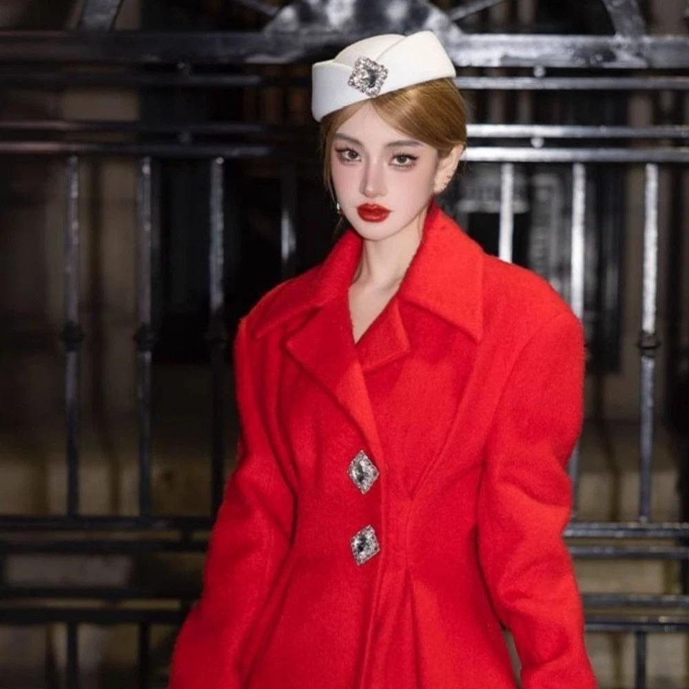 Flat-top Wool Beret Hat Rhinestone Flight Attendant Hat Fashion Topper Hat  Cocktail Party