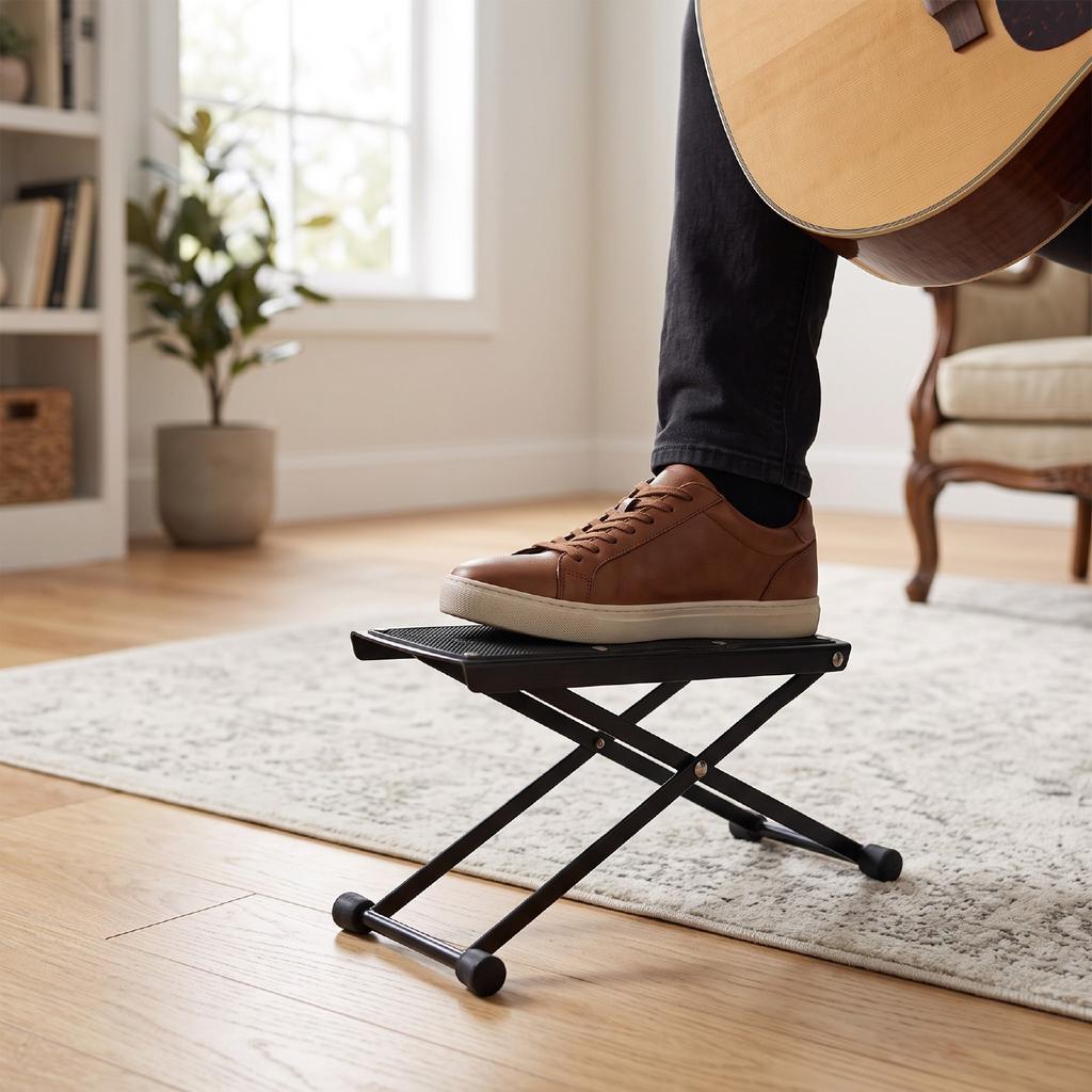Guitar Foot Rest Folding 6 S Height Alloy Guitar Stool with Rubber Pad Non Slip Portable Compact for Musicians Black