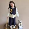 Girls 3-piece Outfit Set Korean Style Tweed Vest T-shirt Pants Kids Casual Fashion