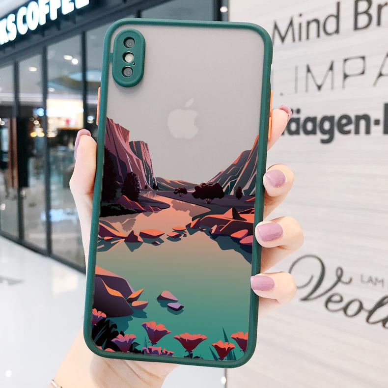Painted Landscape Phone Case For iPhone 15 12 11 13 14 Pro Max X Xs MAX XR 6s 7 8 Plus SE2 Camera Protection Candy Color Cover