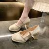 2025 New Mary Jane High Heels Women's Chunky Heel Maid of  Comfortable Everyday Wear Synthetic Leather Single