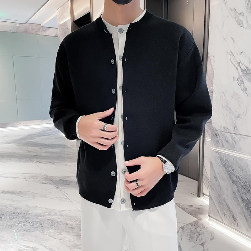 

Новый кардиган свитер в американском ретро-стиле, повседневный свободный стиль, круглый вырез, мужской однотонный свитер 3XL чёрный