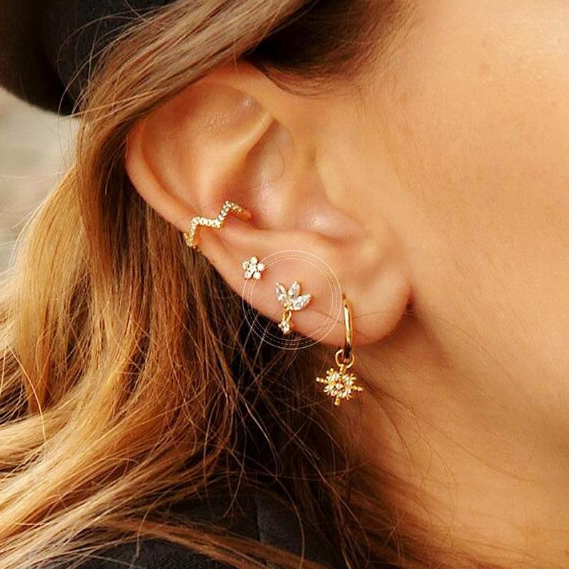 Módní nerezové ocelové zirkonové řetízkové kruhové náušnice pro ženy, piercing do srdce Helix Tragus, svatební šperky