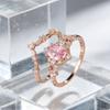 Vintage court-style oval pink diamond two-piece ring set Light luxury rose gold hollow crown ring set
