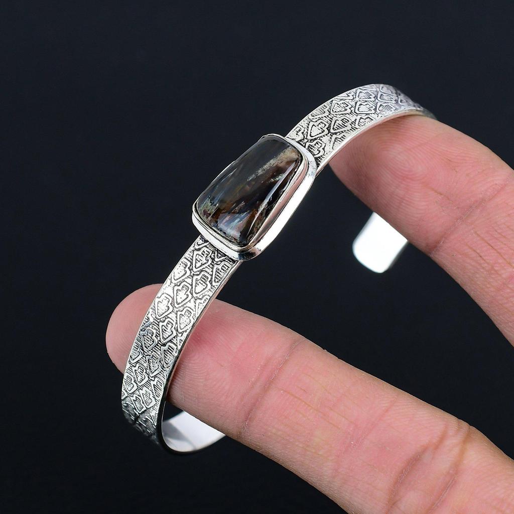 Muttertagsangebot 925 Silber Strahlender Pietersit Edelstein Art Deco Armreif Schmuck