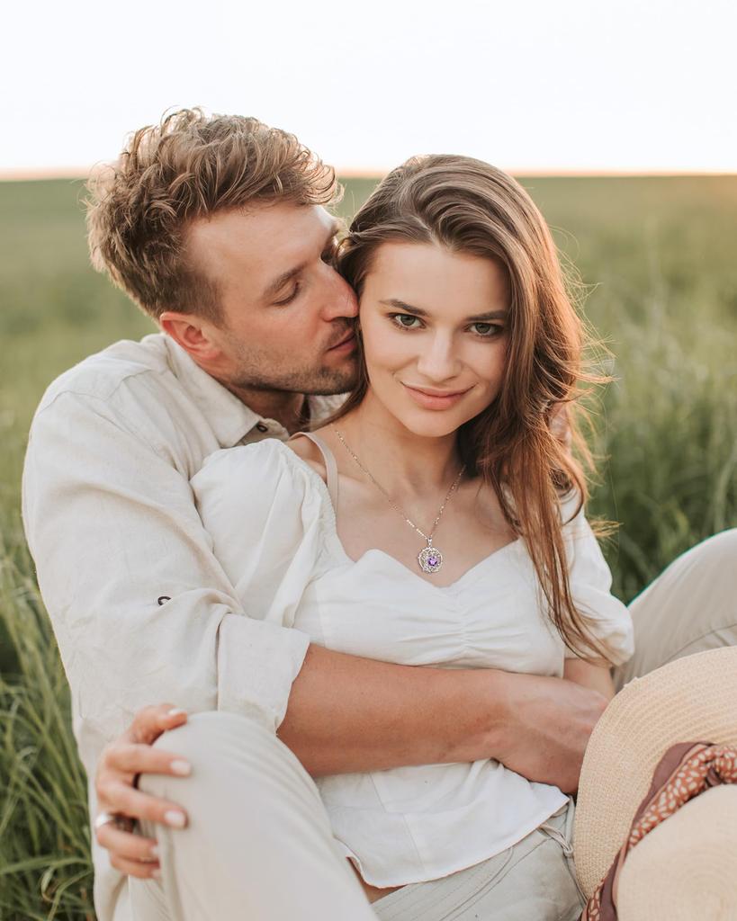 Amethyst Halskette Februar Geburtsstein Lebensbaum Motiv Platiniertes Silber 925 Amulett Amulett Schmuck Accessoire Geburtstag Geschenkverpackung