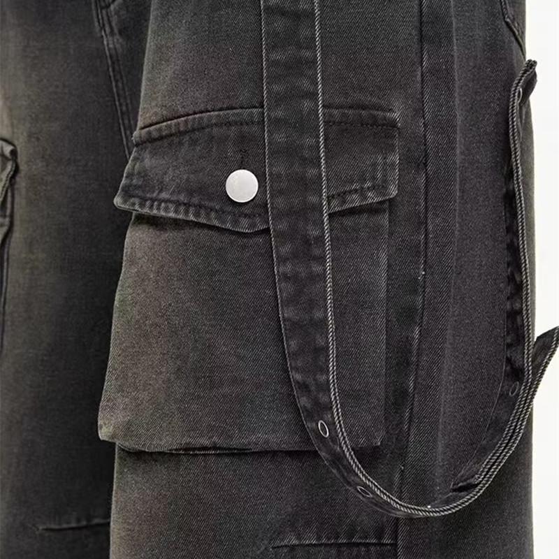 Jeans larghi da uomo primavera autunno Pantaloni larghi da uomo Pantaloni da uomo con grandi tasche Vita elastica Pantaloni da strada Pantaloni larghi in denim da uomo