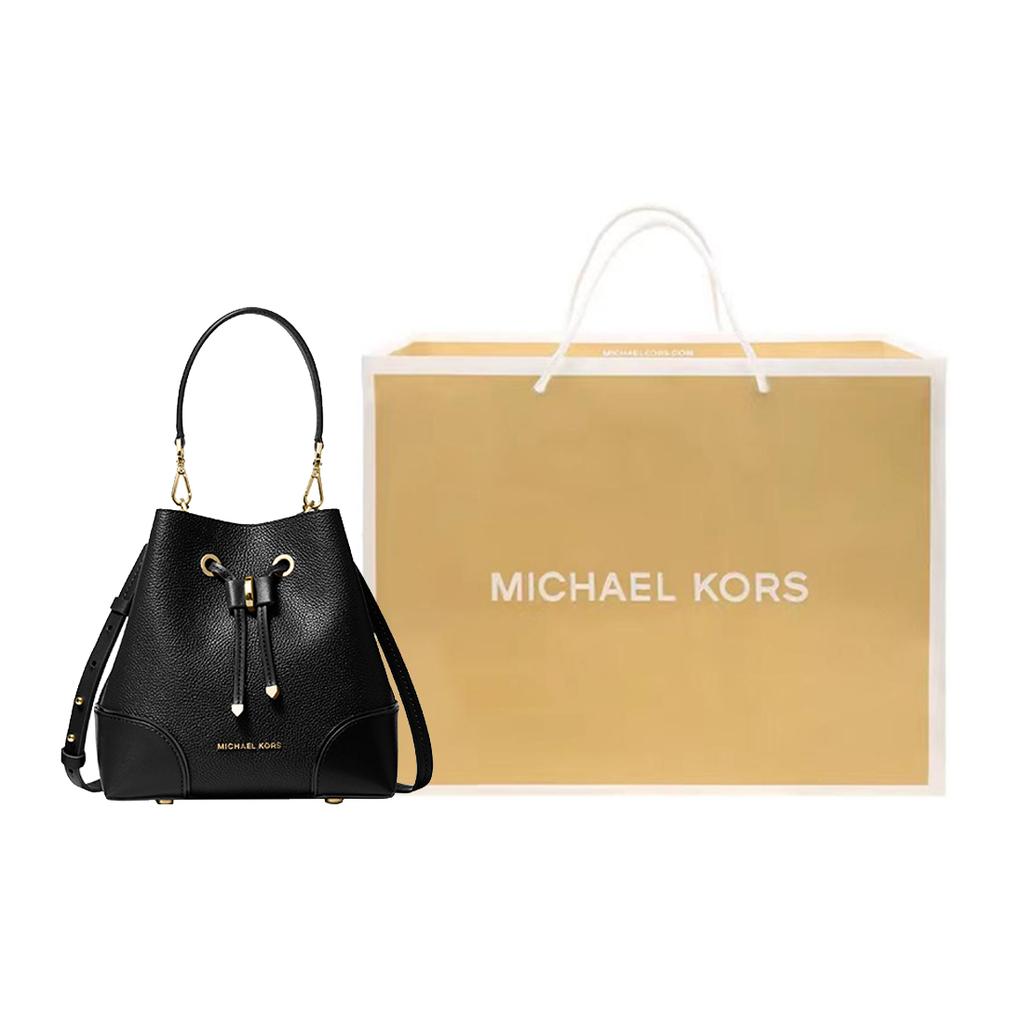 New MICHAEL KORS Mercer Gallery Bucket Leather Bucket Bag, Crossbody Bag Small Women's Black 30F9GZ5L1L-001
