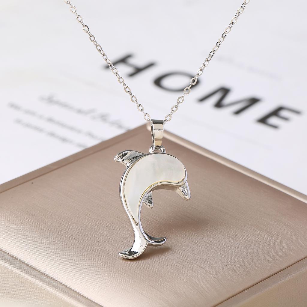 Trendy Marine Animal Dolphin Necklace Gold Copper Plated Abalone Shell Dolphin Choker Minimalist Beach Zircon for Women Gift