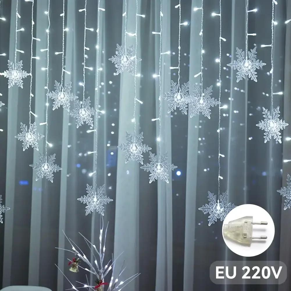 4M Christmas Light Led Snowflake Curtain Icicle Fairy String Lights Outdoor Garland Home Party Garden 2026 New Year Decoration
