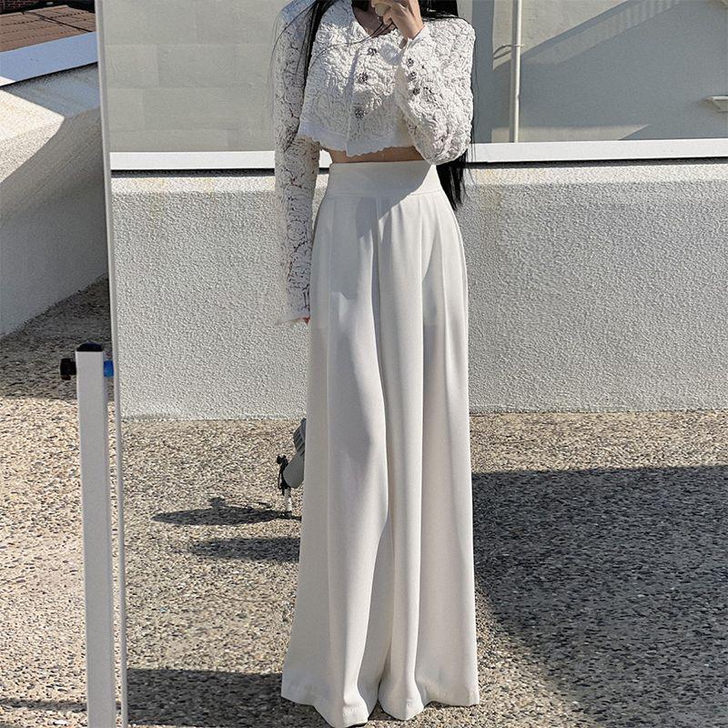 

Textured Wide-Leg High-Waisted Pleated Trousers for Women - 2026 Spring/Autumn Collection S (98 lbs and below) белый