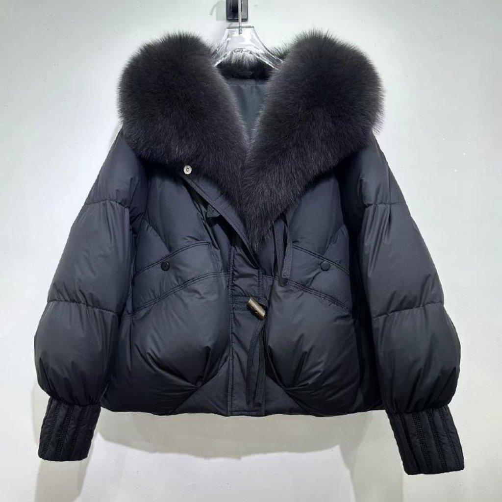 Moda Kışlık Ceket Kadın Kore Büyük Kürk Yakalı Kalın Kaz Tüyü Pamuklu Ceket Parkalar Kadın Kısa Mont Slim Sıcak Dış Giyim