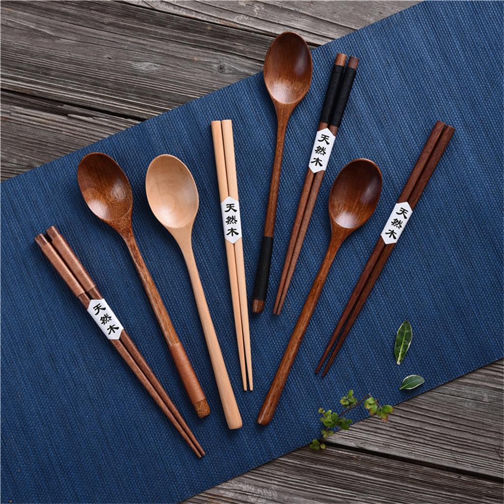 Natural Wooden Chopsticks And Spoon Set Eco Friendly Kitchenware Wood Grain Utensils Wood Cutlery For Daily Use