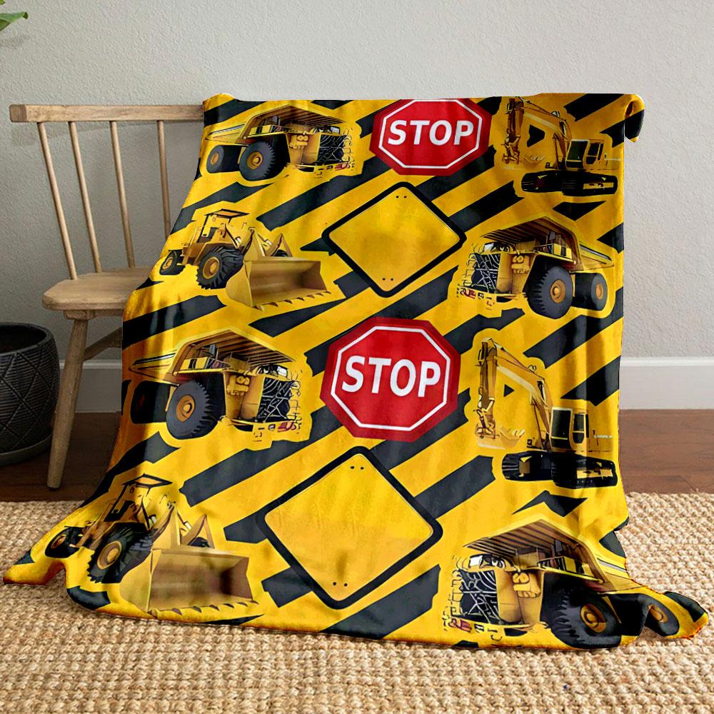 Construction Vehicles Stop Signs Blank Signs Blanket bedroom Blanket for Livingroom Couch lunch break Soft throw for Friend's festival Gift