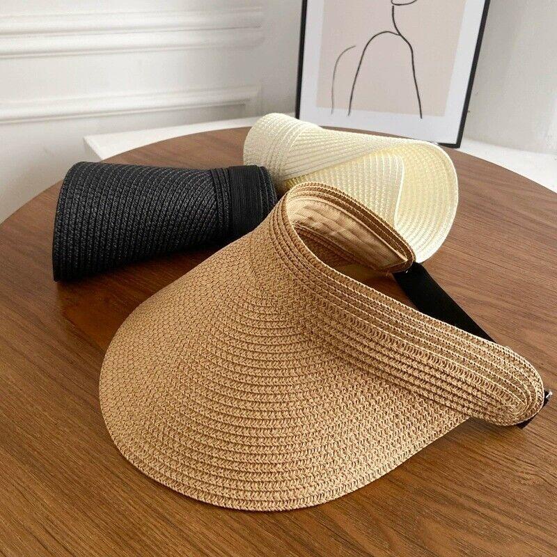 Summer Women's Wide-brimmed Sun Hat Foldable Solid Color Leisure Holiday Empty Top Breathable Straw Hat UV-proof Beach Hat