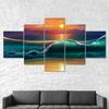 Sunset Beach Huge Waves Seascape Painting 5 Piece Five Panel Wall Canvas Print Modern Art Poster Home Decor Gift For Him For Her