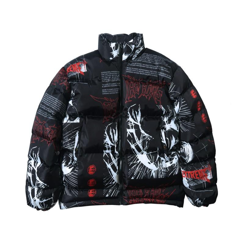 Unisex Oversized Winter Cotton Puffer Jacket With Full Print Streetwear Style Teens Adults