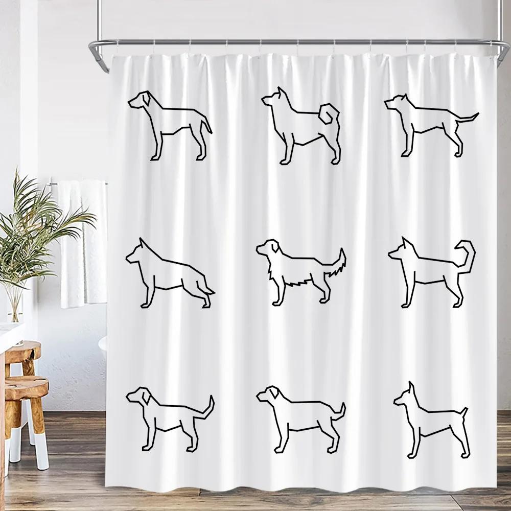 Black White Abstract Simple Line Shower Curtain Dog Pupple Nordic Minimalist Bathroom Decor Modern Polyester Bath Curtain Screen