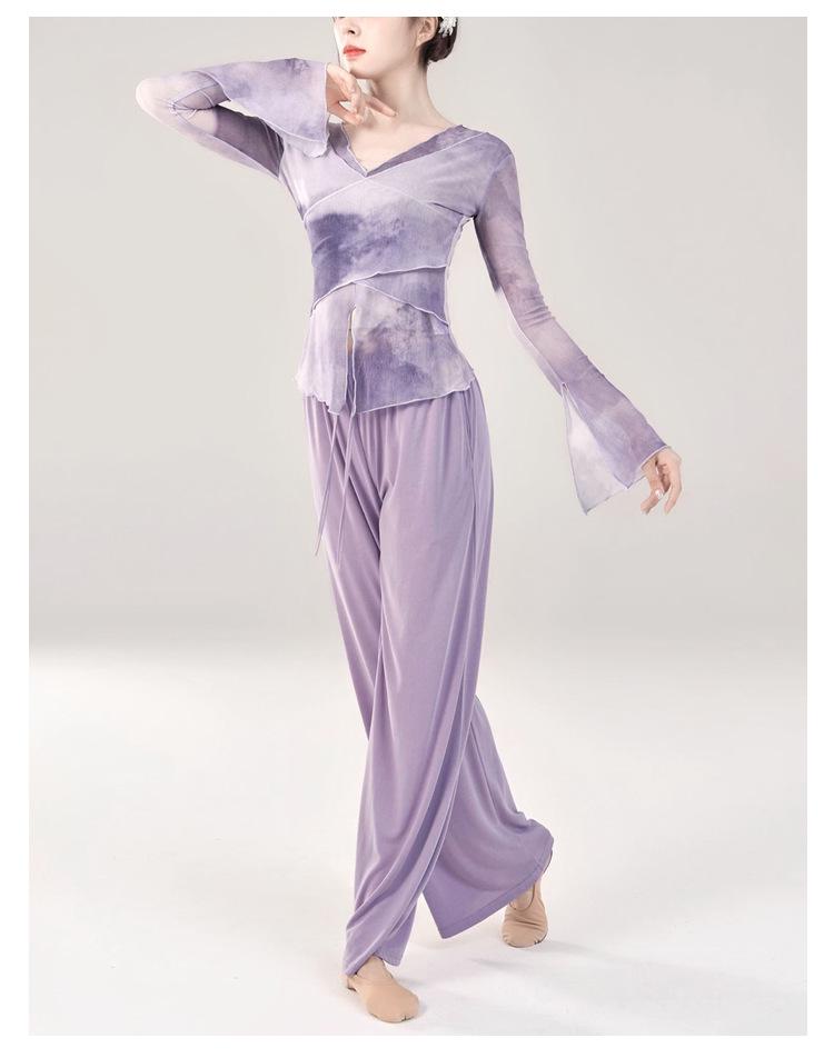 Women's Gradient Ethnic Dance Costume - Long Sleeve Gauze for Classical Chinese Dance Practice and Art Exams.