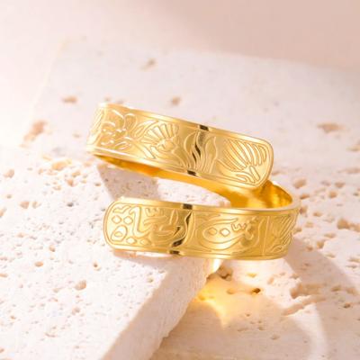 LIKGREAT Lotus Rune Open Ring Lotus Flower Spiritual Rings Boho Yoga Buddhist Tibetan Stainless Steel Jewelry Christmas Gift