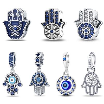Real S925 Silver Color Classic Palm Devil's Eye Charms Beads For Women Male Fit  S925 Original Bracelets Fine DIY Jewelry
