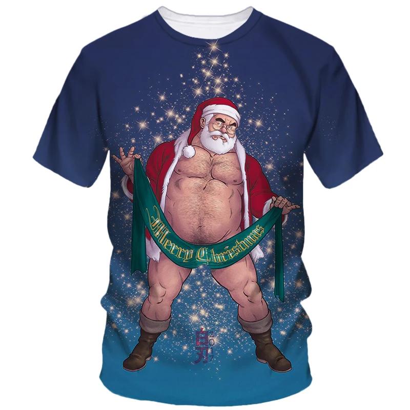 Hot Christmas Party 3D Printed T-shirt Male and Female Couple Red Short Sleeved Party Top Plus Size Loose Street Fashion Top