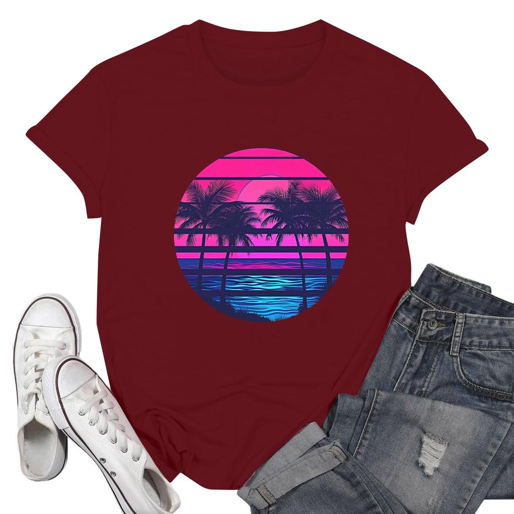 Women's Fashion Casual Printed Short Sleeve Round Neck Pullover Tops