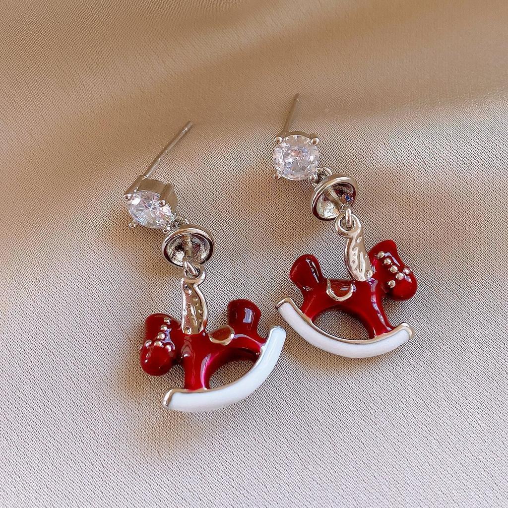 New Chinese Style Simple Natal Year Zircon Pony Earrings Earrings Fashionable and Exquisite Versatile Earrings Women
