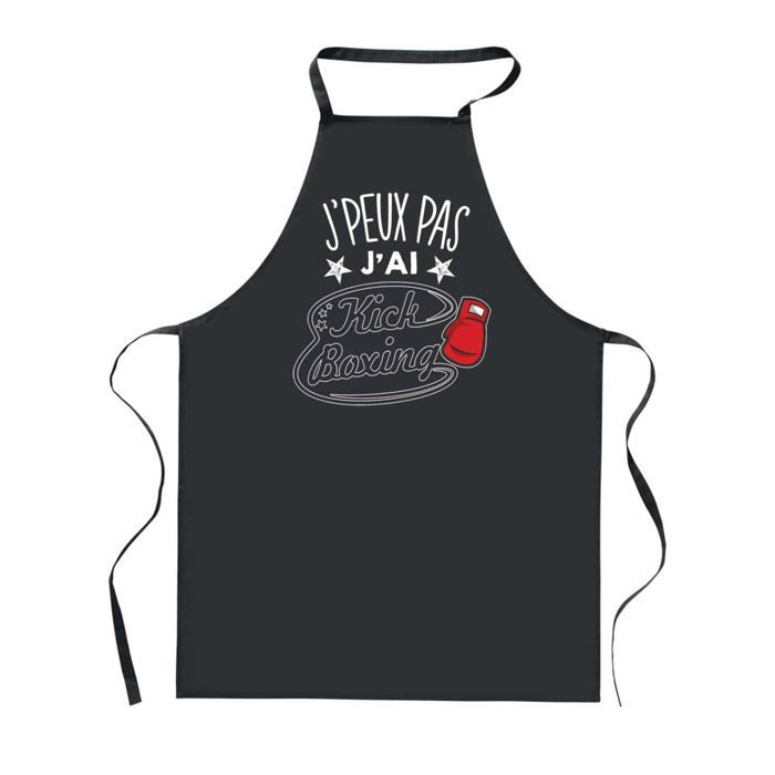 Tablier de cuisine - PLANETEE - J'peux Pas Kick Boxing - Noir - 90x60 cm - Impression française durable