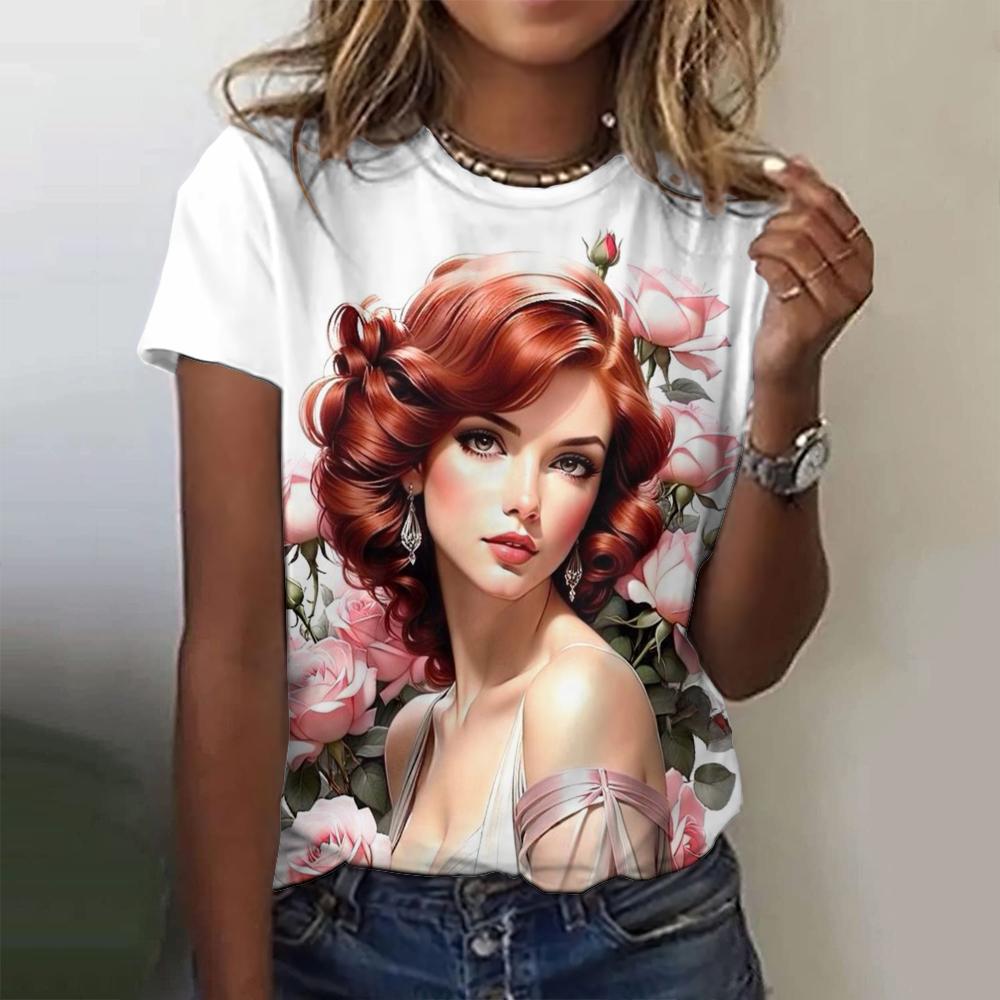 

Круглая горловина женская белая футболка с 3D-принтом и рисунком аниме, топ для комфорта на улице, свободная футболка с коротким рукавом 3XL