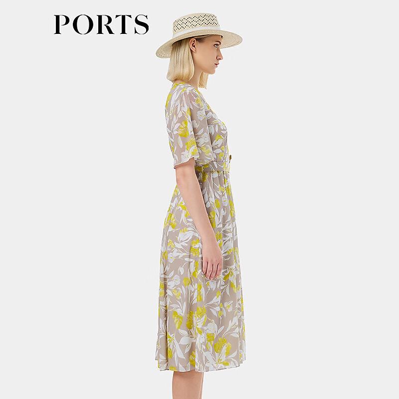 

PORTS Women s Brown Print Silk Blend Belted Midi Dress XL