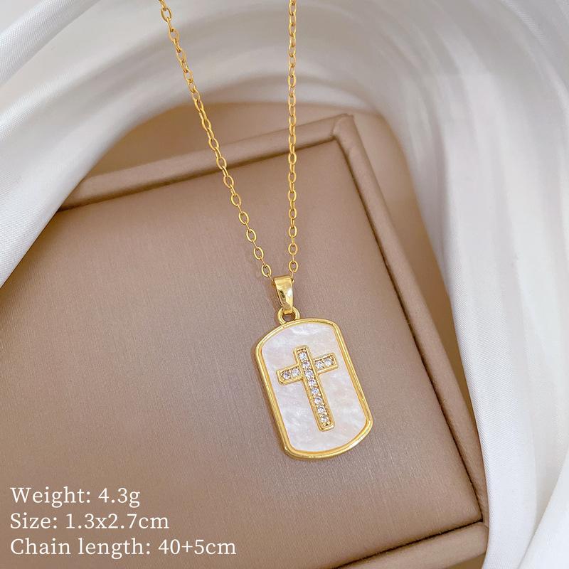 Copper Micro-Inlaid Cross Fashionable Light Luxury Temperament Gorgeous Full Diamond Necklace Female Versatile Collarbone Chain Titanium Steel