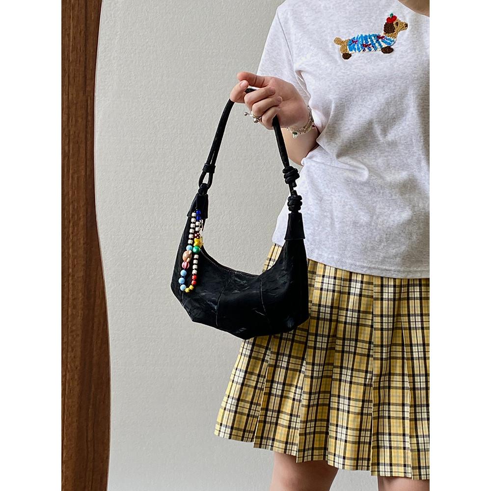 IELGY Ladies Underarm Bag All-Match Lazy Style Black Portable Croissant Bag