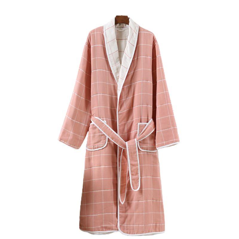 Cotton Absorbent Bathrobe Pajamas Men's and Women's Couple Nightgown Soft Plaid Men's Pure Cotton Pajamas Homewear Women's