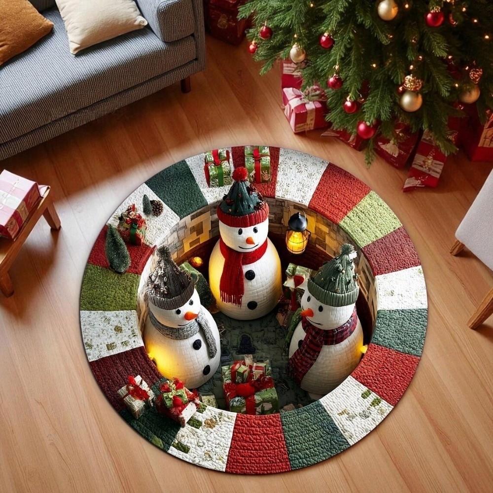 Imitation Cashmere Christmas Round Carpet 3D Special-shaped Santa Claus Floor Mat Home Decor