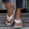 Sommer 2024 Damen Übergröße Keilabsatz Flip-Flops mit Metallschnalle - Lässige Europäische & Amerikanische Style Strand Sandalen