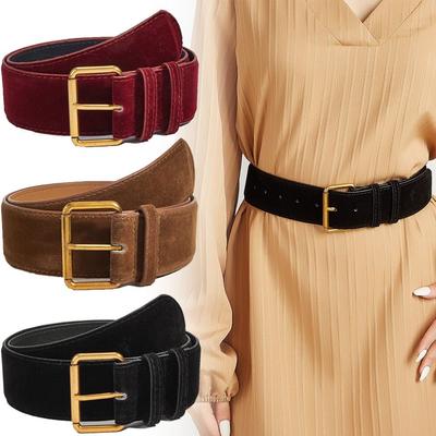 Luxury Design Pin Buckle Waistband Casual Trouser Dress Belts Suede Leather Wide Belt  Gifts