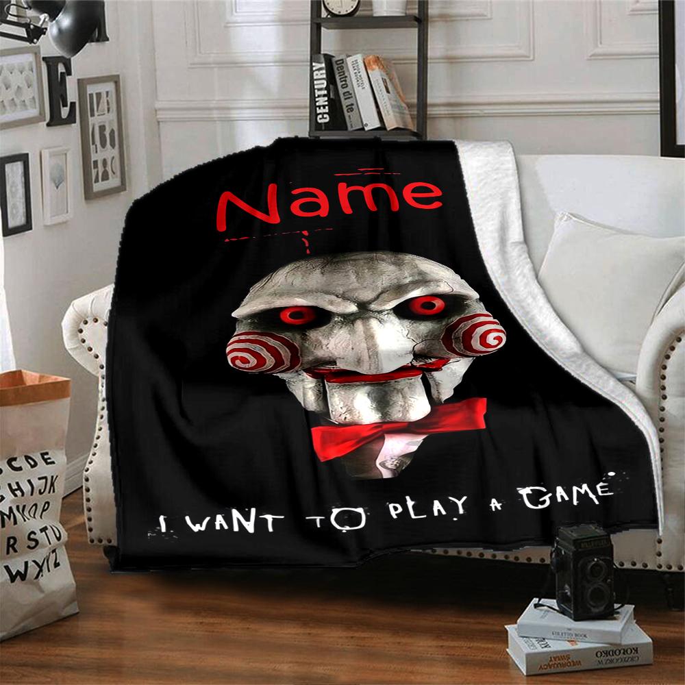 Custom Name Halloween horror Theme Printed Blanket - Perfect for Couch, Bed, Travel & Outdoor Use | Machine Washable, Cozy & Durable.
