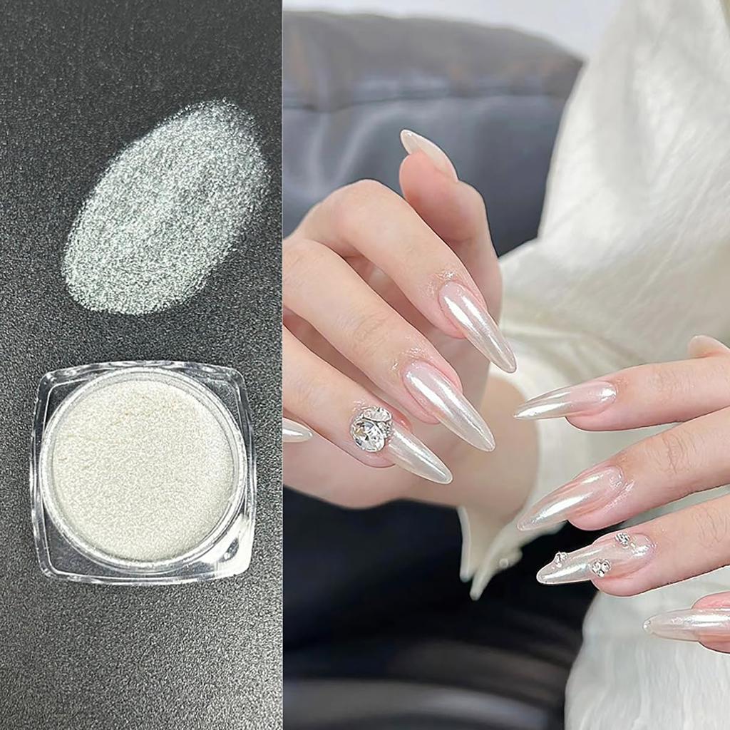 [LUYING] Aurora Nail Powder, DIY Nail Powder, White Solid Nail Mirror Powder with Fine Grains, for Nail Salons, Home Use, and Nail Art Shops,