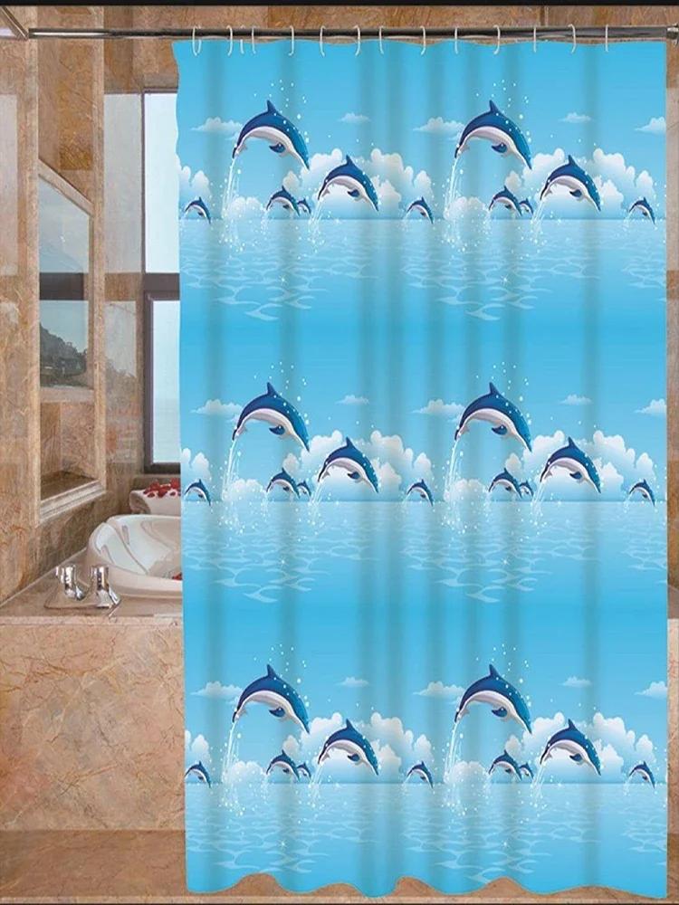 Dolphin PEVA Shower Curtain Thickened Animal  Stainless Steel Buttonhole Waterproof Mildew Proof Translucent Shower Curtain