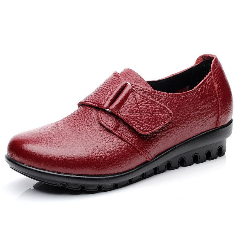 Leather Large Size Leather Shoes Women's Shoes Spring and Autumn Mother Shoes Single Shoes Middle-aged and Elderly Non-slip Flat Leather Shoes W