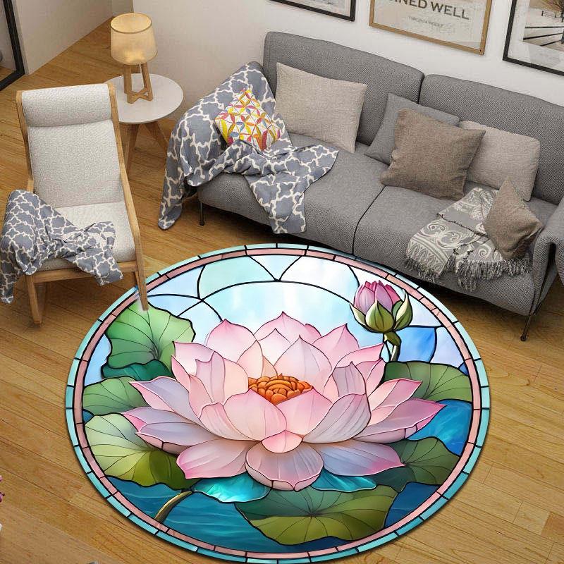 Chic Round Christmas Multicolor Rug Mat, Non-Slip Floor Mat for Office
