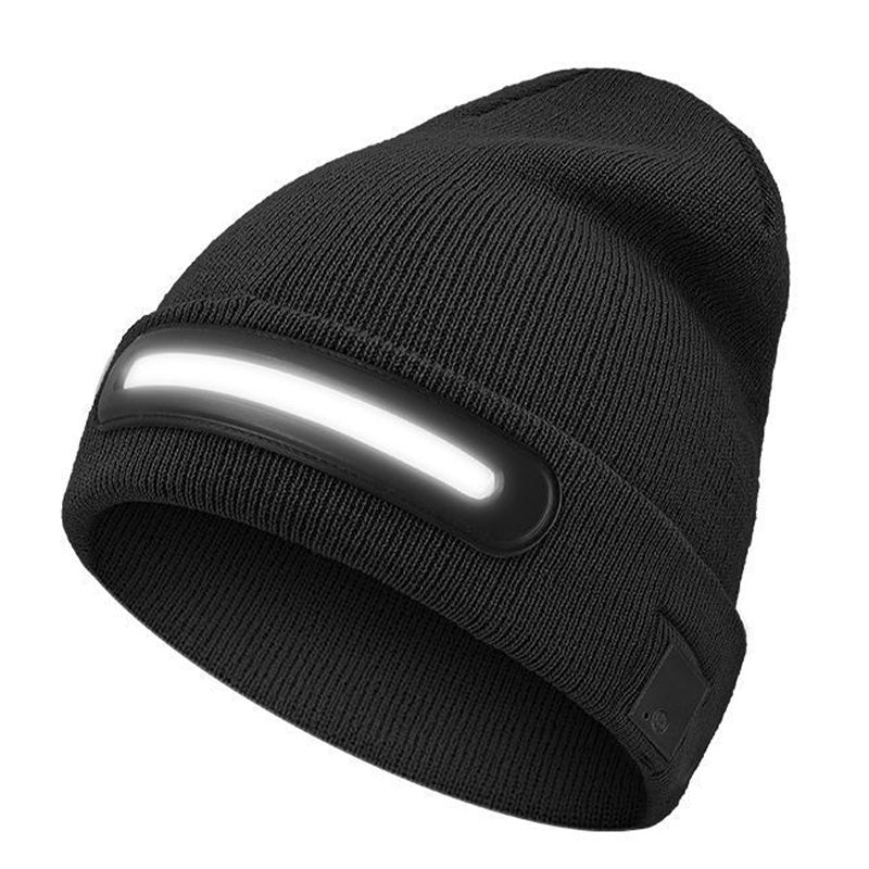 LED Wireless Music Beanie Hat with Bluetooth Earphones Unisex Winter Warm Hat Headlamp Cap Knitted Night Lighted Hat Flashlight