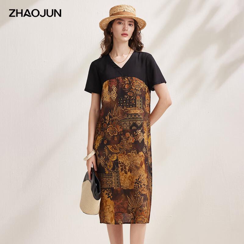 Zhaojun Women s Printed Mulberry Silk Short-Sleeve Dress XL