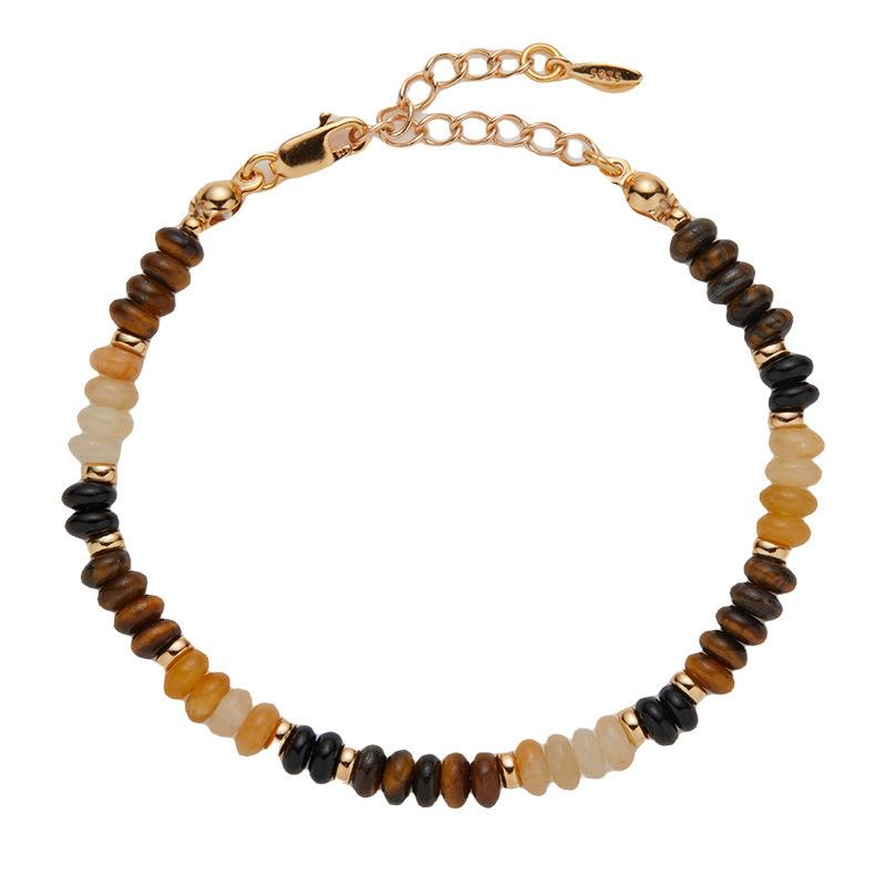Natural Gemstone Tiger'S Eye Dongling Jade Black Agate Beaded Bracelet Women'S Matching S925 Whole Body Sterling Silver