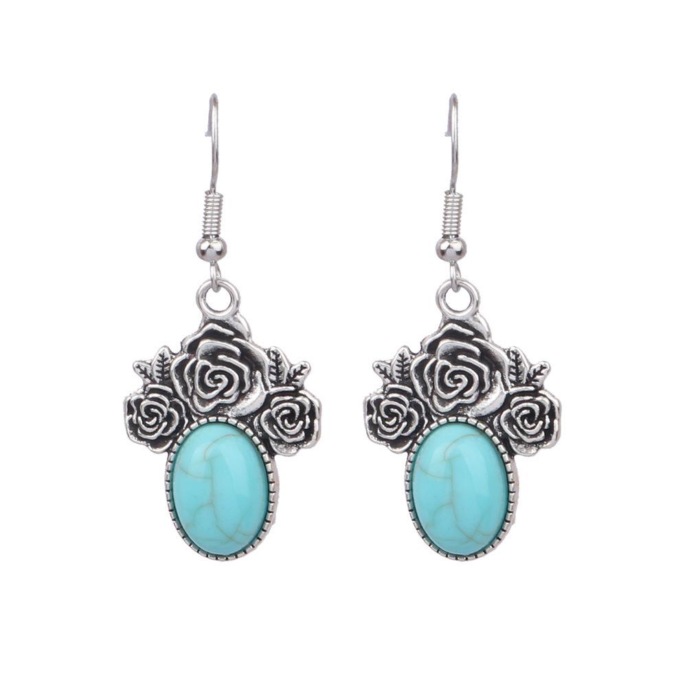 Ethnic Vintage Blue Beads Waterdrop Round Earrings for Women Boho Creative Geometric Silver Color Dangle Earrings Jhumka Jewelry