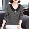 Frühling Herbst Neue Gestreiften T-shirt frauen Langarm Koreanische Lose Puppe Kragen Bodenbildung Shirt Mom Top M-5XL