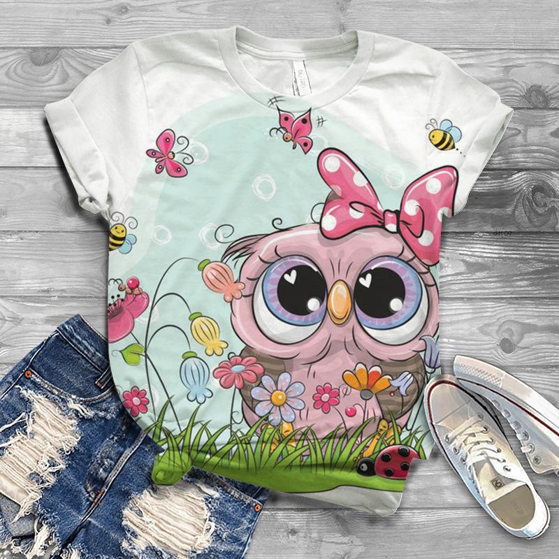 Summer New Bird 3D Printed Women's Top Loose Short Sleeve Loose Casual T-shirt