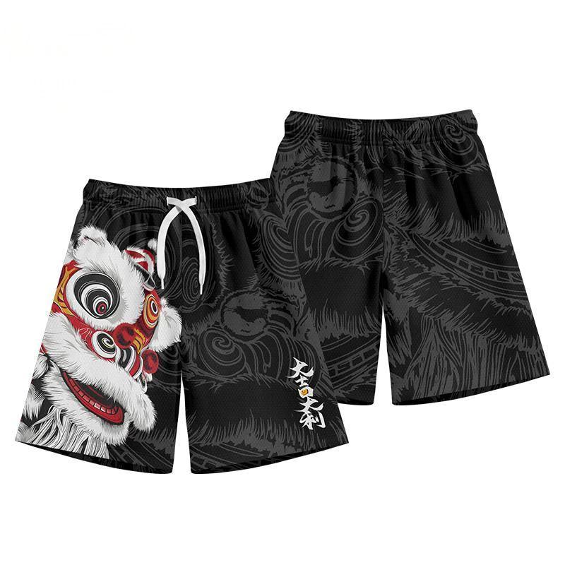 

Muay Thai Kickboxing Training Shorts Chinese Lion Dance Print Quick Dry Martial Art Boxer Unisex Men Women Kid Fighting Fitness Sport Gym Workout S