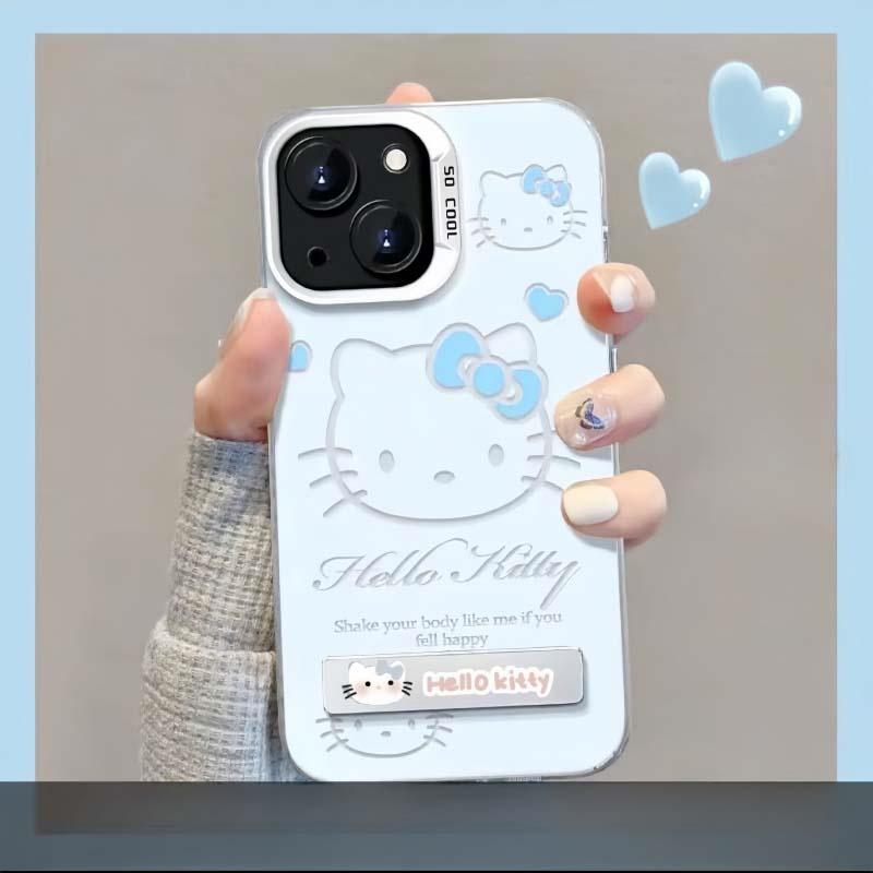 Cartoon Hello Kitty Bracket Holder Phone Case For Iphone 17 Pro Max 17 Air 16 15 14 11 12 13 Pro Max 16 Plus 16e 13 Mini Casing